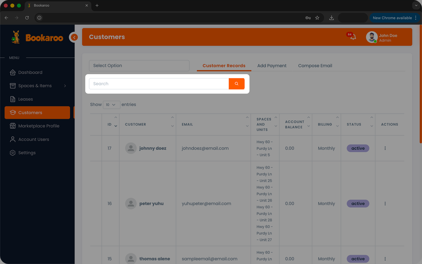 Customers list and filtering